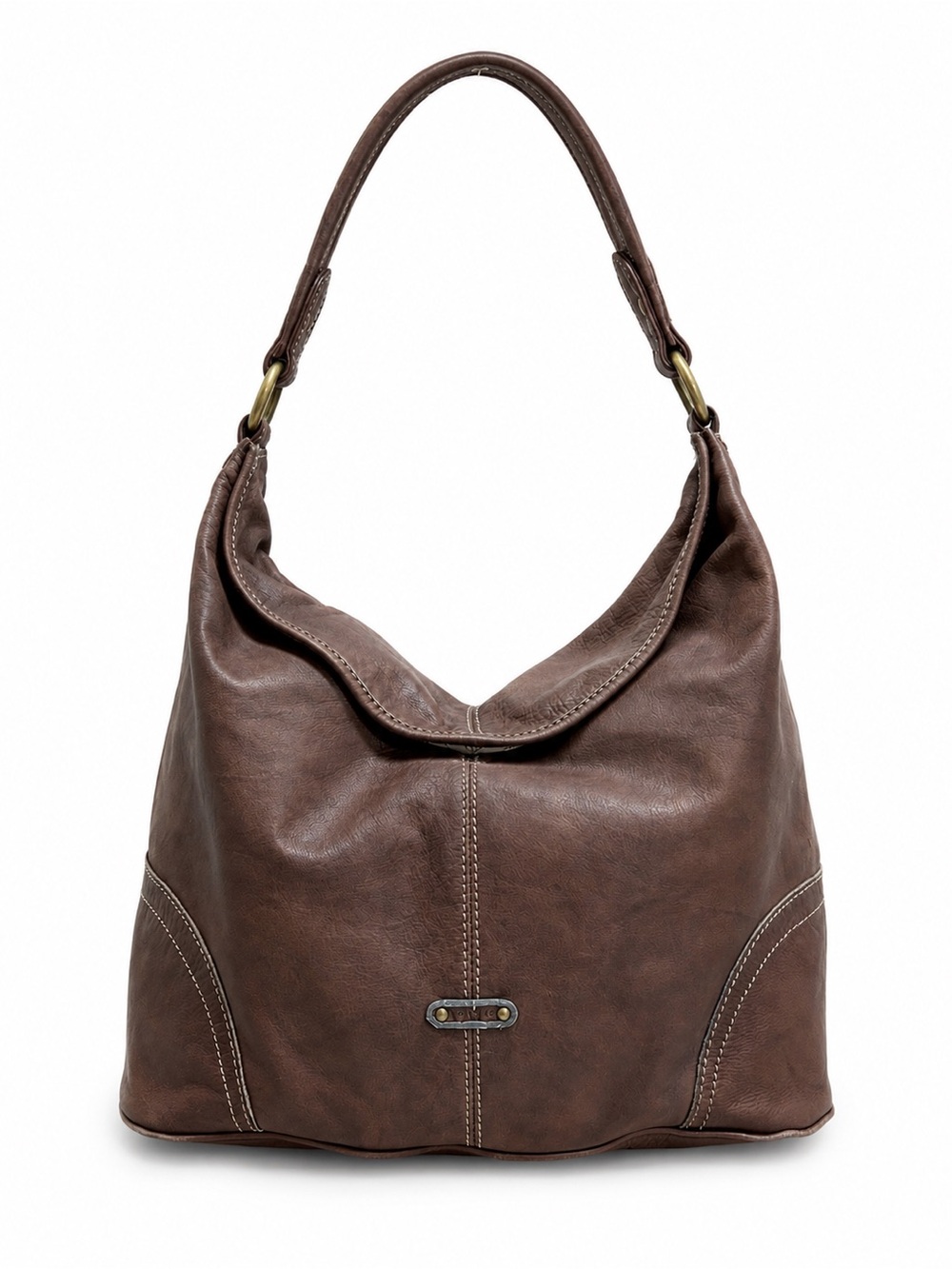 Frye Brown Leather Hobo Shoulder Bag Large Slouchy Distressed Brass Hardware